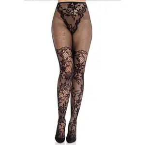 Comparateur de prix : Leg Avenue - Bas En Dentelle Dahlia Avec Détail En Filet Noir