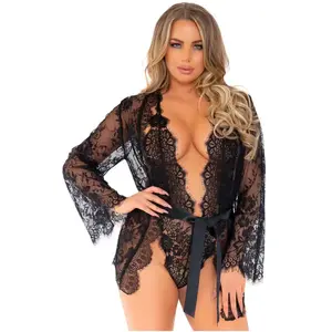 Comparateur de prix : Leg Avenue Ensemble 3 pièces - body, robe dentelle et ceinture en satin - Noir S