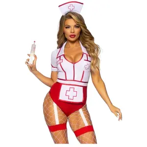 Costume d'Infirmière Sexy Rouge et Blanc pour Soirée Coquine - M pas cher