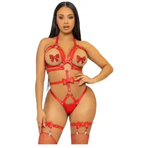 Comparateur de prix : Leg Avenue Studded O-ring harness teddy, M (Rouge)