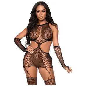 Leg Avenue Garter dress with gloves, Taille Unique (Noir) pas cher