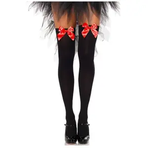 Leg Avenue - Nylon Thigh Highs With Bow, Taille Unique (Noir Rouge) pas cher