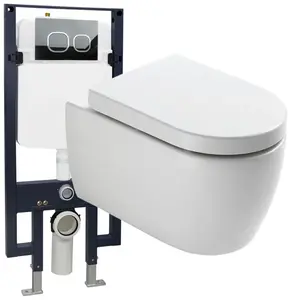 Bernstein Pack WC suspendu NT2038 blanc brillant, abattant Soft-Close + bâti-support G3008 et plaque de déclenchement verre blanc Modèle 010Vendu paramazon