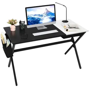 Comparateur de prix : Costway Bureau Gaming De 120 X 60 X 74cm, Avec Tiroir Cubique, Sac De Rangement Latéral, Table D?Ordinateur Moderne, Noir+Blanc
