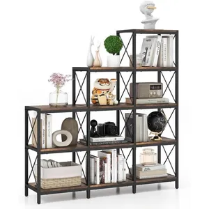 GOPLUS Bibliothèque 5 niveaux en métal marron 115 x 30 x 130 cm pas cher