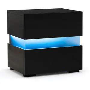 Comparateur de prix : Table de Chevet LED avec 2 Tiroirs - COSTWAY - Lumineuse Télécommandée - 22 Modes&5 Luminosités