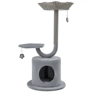 Costway Arbre À Chat 106 Cm - Perchoir, Condo Et 2 Balles Suspendues, Tour À Chat - Poteaux De Soutien En Métal Et Coussin Amovible pas cher