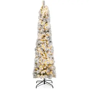 COSTWAY Sapin de Noël Lumineux 180cm Floqué de Neige 150 Lumières Blan... pas cher