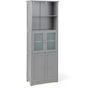 Costway - Meuble de Salle de Bain à 4 Portes 2 Compartiments Ouverts, Colonne Salle de Bain Armoire Haute avec Étagères Réglables pour Salon, pas cher