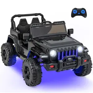 GOPLUS Voiture électrique 2 Places Enfants 12V avec Télécommande Vitesse Réglable Klaxon Sonore Lumière Musique Noir pas cher
