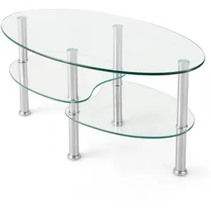 Costway - Table Basse en Verre Transparente avec 3 Etagères en Verre T... pas cher