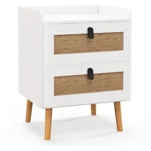 Costway Table De Chevet Avec 2 Tiroirs En Rotin, Table D'appoint Conte... pas cher