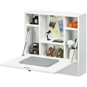 Comparateur de prix : COSTWAY Bureau Mural Rabattable pour Ordinateur Portable, avec Étagère...