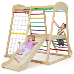 Aire de Jeu d'Escalade en Bois 6 en 1 DREAMADE avec Toboggan Corde et ...Vendu parcdiscount
