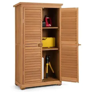 Comparateur de prix : COSTWAY Abri de Rangement Extérieur en Bois de Sapin 3 Etagères Amovib...