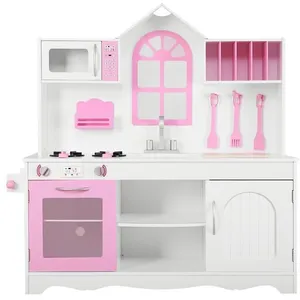 Cuisine Enfants Dinette en Bois - COSTWAY - Rose - 109 x 32 x 106,5 cm...Vendu parcostway
