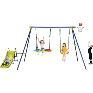 Portique Balançoire Extérieur - DREAMADE - Toboggan - Panier de Basket...Vendu parcdiscount