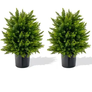 Comparateur de prix : COSTWAY Plante Artificiel, Lot de 2 Boule Topiaire Cyprès 33 x 54 cm (Dia. x H) Pots Inclus. Décoration Intérieur Extérieur