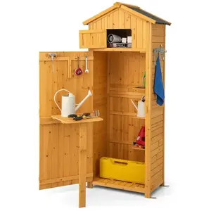 COSTWAY Armoire Abri de Jardin en Bois H180,5 cm 3 Etagères Amovibles ...