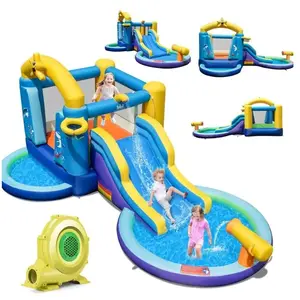 Comparateur de prix : Costway - Château Gonflable Océan 6 en 1 avec Toboggan Aquatique & 2 P...