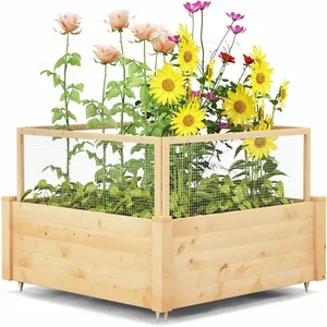 COSTWAY Jardinière Carre Potager Extérieur en Bois de Sapin avec Clôtu... pas cher
