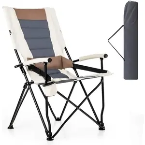 COSTWAY Chaise de Camping Pliante avec Dossier Haut, Coussin Lombaire ...