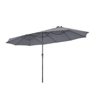 COSTWAY Parasol Double de Jardin XXL - 470x280x245 cm, avec 12 Baleines, Système à Manivelle, Cadre Métal, Toile Polyester, Gris
