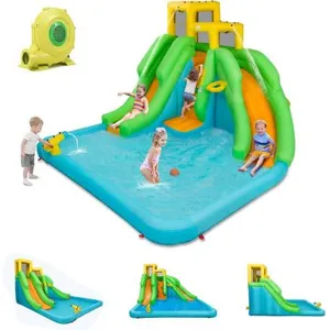 GOPLUS Château Gonflable avec Toboggan, Piscine et Mur d'Escalade pour...Vendu parcdiscount