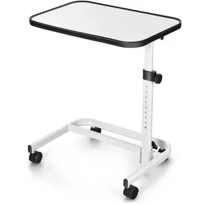 Costway Table De Lit À Roulettes Verrouillables - Plateau Inclinable 180°, Support Stand Ordinateur Tablette, Réglable En Hauteur pas cher