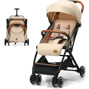 GOPLUS Poussette de Bébé, Dossier et Repose-pieds Réglables, Poussette Légère et Pliante, Charge 15 kg, pour Bébé de 0-3 Ans, Beige
