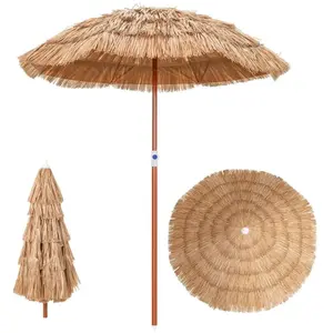 COSTWAY Parasol de Plage Hawaii en Paille PP- Ø175 x H 194 cm - Inclin... pas cher
