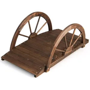 Comparateur de prix : COSTWAY Pont de Jardin en Sapin Carbonisé 101,5 x 48,5 x 38 CM, avec G...