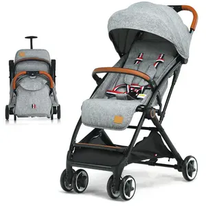 COSTWAY Poussette Bébé 6-36 Mois Pliable à une Main TigeDossier-Repose-pieds RéglablesAuvent Rétractable Sangle dAttache Gris