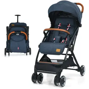 COSTWAY Poussette Bébé 6-36 Mois Pliable à une Main TigeDossier-Repose-pieds RéglablesAuvent Rétractable Sangle dAttache Bleu