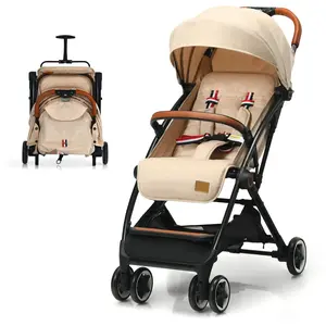 COSTWAY Poussette Bébé 6-36 Mois Pliable à une Main TigeDossier-Repose-pieds RéglablesAuvent Rétractable Sangle dAttache Beige