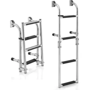 Échelle de Piscine - RELAX4LIFE - INOX - Pliante à 4 Marches - Pédales Antidérapantes - Charge 225 KG