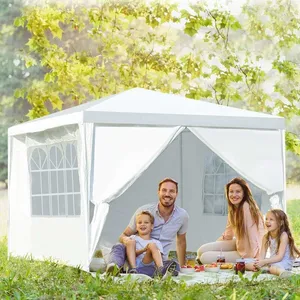 COSTWAY Tonnelle de Jardin Chapiteau 3x3m-4 Parois Amovibles-en Tissu PE Imperméable-2 Fenêtres Transparentes-FêteMariag pas cher