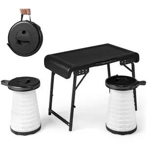 COSTWAY Ensemble de Table et 2 Tabourets Pliants Extérieur, Tabouret L... pas cher