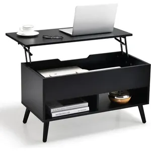 Costway Table Basse Avec Plateau Relevable Table De Salon Moderne Avec Rangement Caché 2 Compartiments Ouverts 80x40x44,5-58cm Noir pas cher