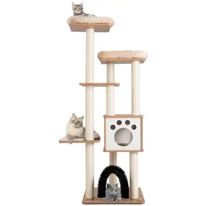 Costway Arbre À Chat 175cm À 6 Niveaux Avec Niche Et Coussin Amovible, Grande Tour De Jeu Pour Chat Avec Poteaux En Sisal, BeigeVendu parcostway