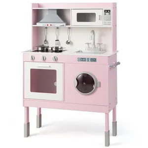 COSTWAY Cuisine pour Enfants 3 Ans+ en Bois - 5 Accessoires, Effect So... pas cher