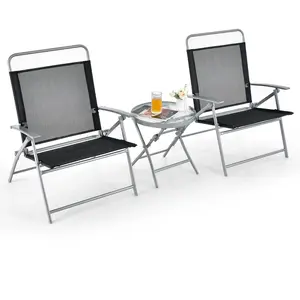 Comparateur de prix : Ensemble de Jardin Pliant - COSTWAY - 2 Chaises et 1 Table - Métal - V...
