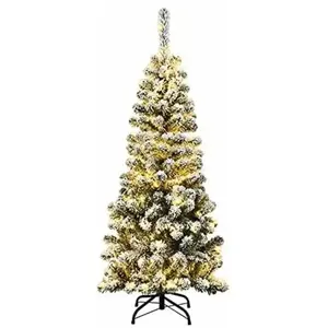 RELAX4LIFE Arbre de Noël LED 140cm au Crayon Floqué de Neige Base Plia... pas cher