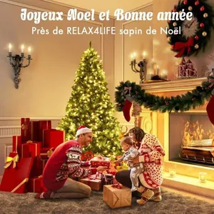Sapin de Noël Artificiel Lumineux - RELAX4LIFE - 240CM - 1335 Feuilles PE et PVC - Arbre de Noël - 81 Pommes Pin - Socle en Métal pas cher
