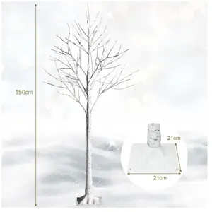 RELAX4LIFE Sapin de Noël Blanc 150cm Lumineux, Bouleau Artificiel avec 72 LED Chaud, Arbre de Noël Décoratif pour Maison/Commerce pas cher