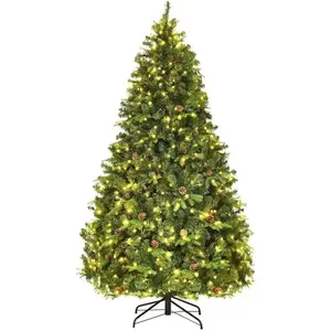 RELAX4LIFE Sapin de Noël Lumineux 225CM, Pommes Pin et Feuilles, Arbre... pas cher