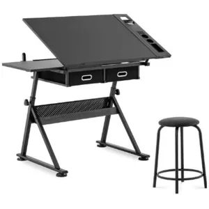 COSTWAY Table à Dessin avec Tabouret Inclinable 0 ° à 60 °, 6 Niveaux ...
