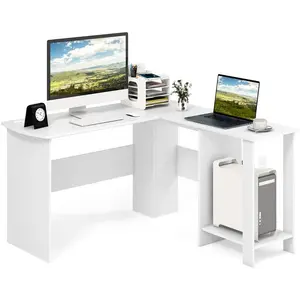 COSTWAY Bureau d'Angle en Forme de L - L 130 x P 130 x H 74 CM - Étagè... pas cher