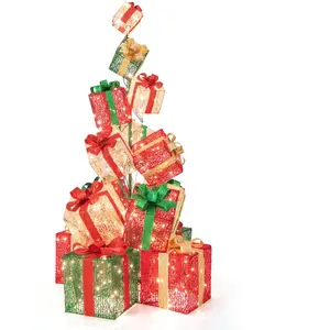 Comparateur de prix : COSTWAY 15 Boîtes Cadeaux Lumineuses de Noël Décoratives 170cm Empilé ...
