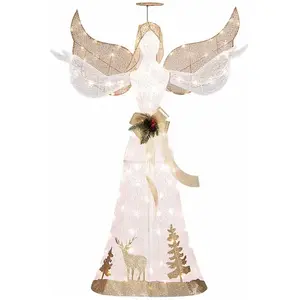 CostwayAnge de Noël Extérieur Éclairé 150 cm Ange en 3D Pailleté Pré-I...